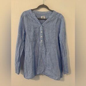 HIHO Tortola 100% Linen Shirt Henley Roll Tab Sleeves Coastal Relaxed Size Large